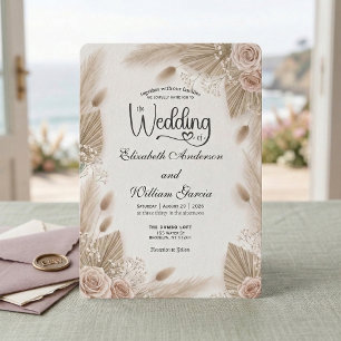 Bohemian Chic Rose Pampas Grass Wedding Invitation