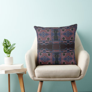 Bohemian Chintz 18 Purple Blue Black White Throw Pillow