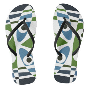 Bohemian Chintz 1 Blue Green Pin Button  Flip Flops