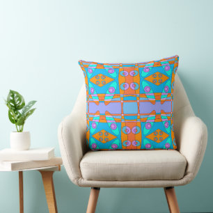 Bohemian Chintz 22 Turquoise Orange Blue Purple Throw Pillow