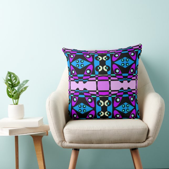 Bohemian Chintz 48 Purple Blue Black  Throw Pillow (Chair)