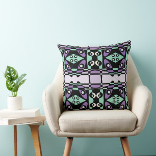 Bohemian Chintz 49 Lavender Mint Black Throw Pillow
