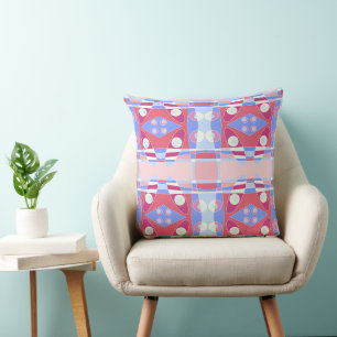 Bohemian Chintz 70 Pastel Red Blue White Throw Pillow