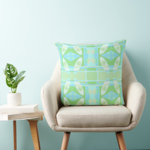 Bohemian Chintz 77 Pastel Blue Green Throw Pillow