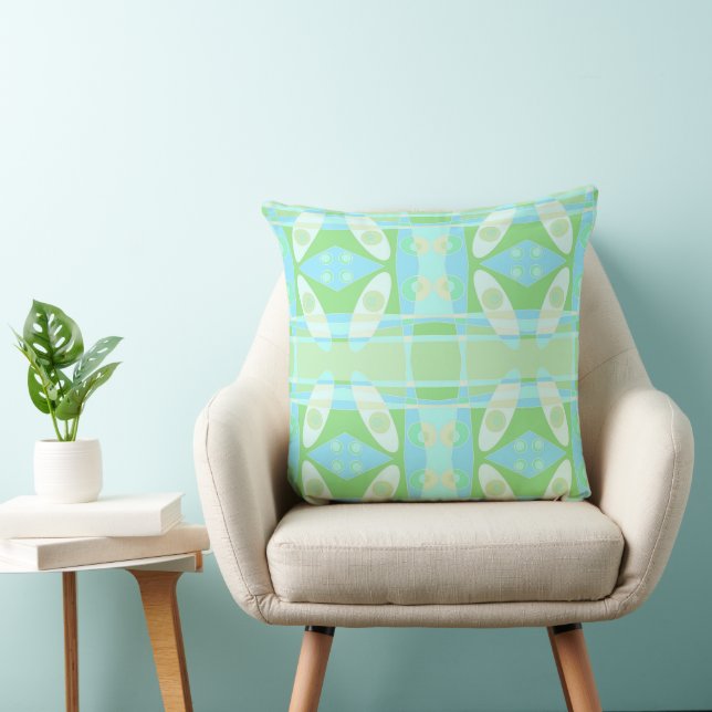 Bohemian Chintz 77 Pastel Blue Green Throw Pillow (Chair)