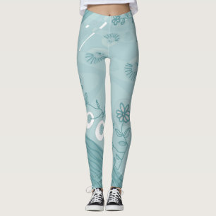 Bohemian Chintz Illustration Dusty Duck Egg Blue Leggings