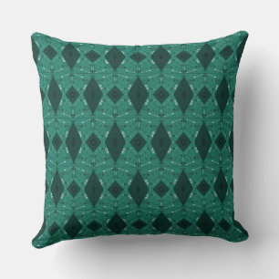 Bohemian Chintz Illustration Micro Teal Green Throw Pillow