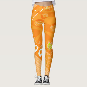 Bohemian Chintz Illustration Pastel Orange Leggings