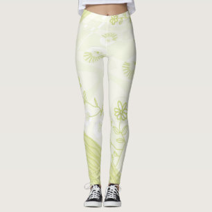 Bohemian Chintz Illustration Pastel Pear Green Leggings