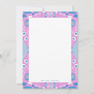 Bohemian Chintz Illustration Pink Blue White Name Card