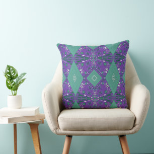 Bohemian Chintz Illustration Purple Spearmint Throw Pillow