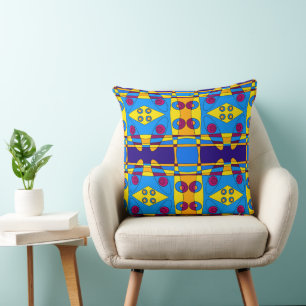 Bohemian Chintz Yellow Cyan Magenta Orange Throw Pillow