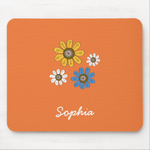 Bohemian Colourful Flowers Custom Name Mouse Pad