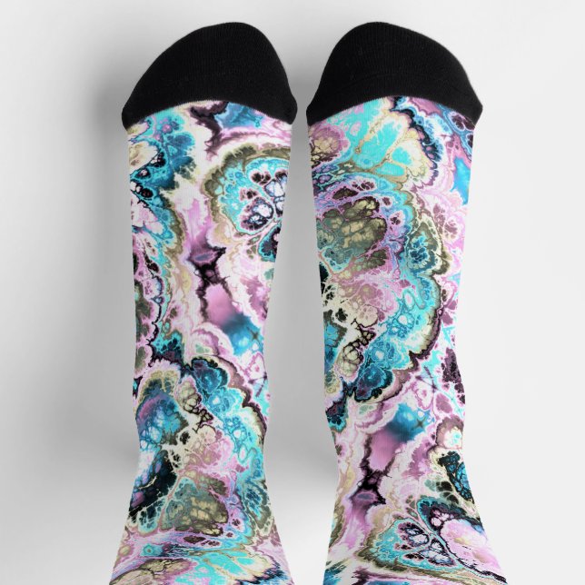 Bohemian Colourful Pastel Fractal Marble Abstract Socks (Top)