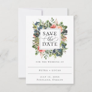 Bohemian Coral Floral Frame Save The Date Announcement