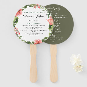 Bohemian Coral Floral Wedding Program Hand Fans