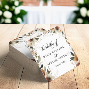 Bohemian Cottagecore Floral Border Script Wedding Square Paper Coaster
