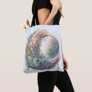 Bohemian Crescent Moon Pastel Greenery Halloween Tote Bag