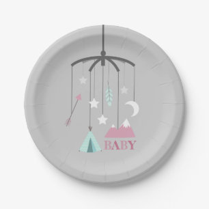 Bohemian Crib Mobile Modern Baby Shower Pink Paper Plate