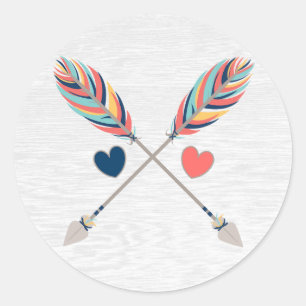 Bohemian Crossed Arrows On Rustic Wood Boho Chic Classic Round Sticker