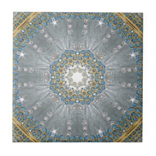Bohemian crystal rhinestone Silver blue mandala Tile
