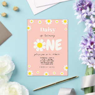Bohemian Cute Daisy Flowers Pink 1st Birthday Acrylic Invitations