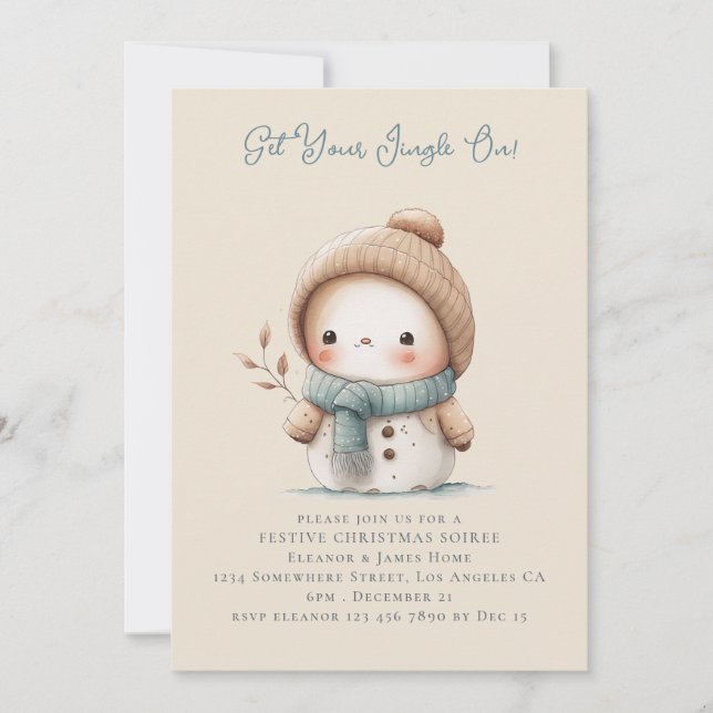 Bohemian Cute Snowman Merry Christmas Invitation (Front)