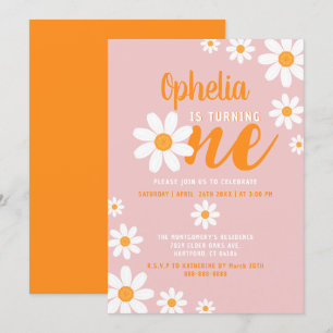 Bohemian Daisy 1st Birthday Party Dusty Rose Cute Invitation