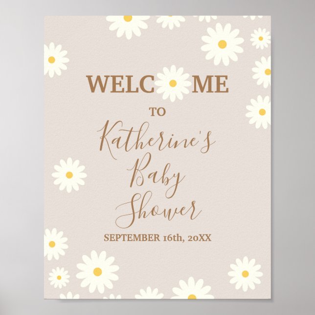 Bohemian Daisy Floral Baby shower Affiche de bienv (Devant)