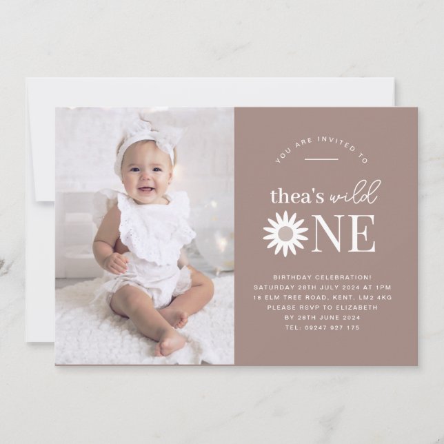 Bohemian Daisy Landscape Photo Birthday Invitation (Front)