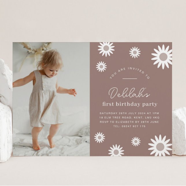 Bohemian Daisy Landscape Photo Birthday Invitation (Creator Uploaded)