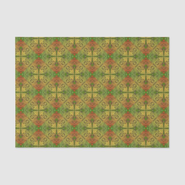 Bohemian Damask in Green Yellow Orange Tissue Paper (Front)