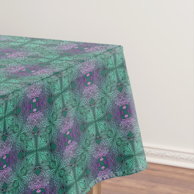 Bohemian Damask in Peacock Blue Teal Purple Tablecloth (In Situ)