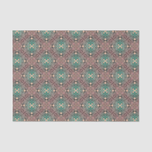 Bohemian Damask in Pink Salmon Sea Green Decoupage Tissue Paper (Front)