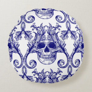 Bohemian damask, skull seamless ornament. round pillow