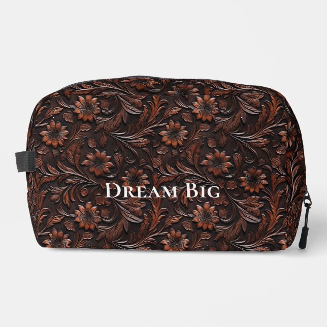 Bohemian Dark Brown Flowers Dopp Kit (Front)