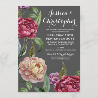 Bohemian Dark Floral Custom Wedding Invitations