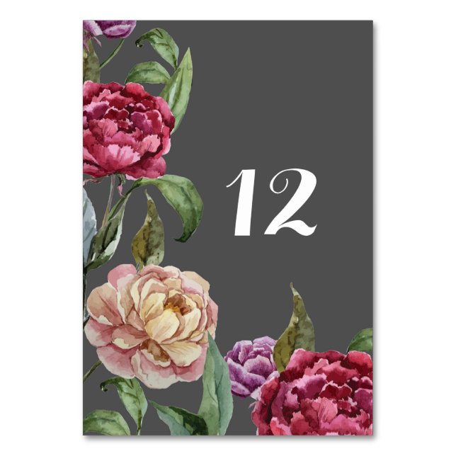 Bohemian Dark Floral Wedding Table Name or Number (Front)