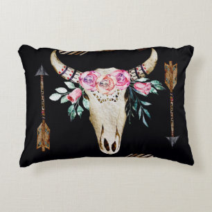 Bohemian Deer Skull Watercolor Art Accent Pillow
