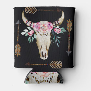 Bohemian Deer Skull Watercolor Art Can Cooler