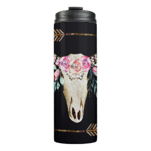 Bohemian Deer Skull Watercolor Art Thermal Tumbler