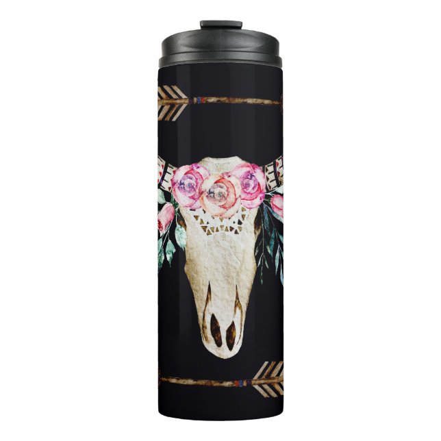 Bohemian Deer Skull Watercolor Art Thermal Tumbler (Front)