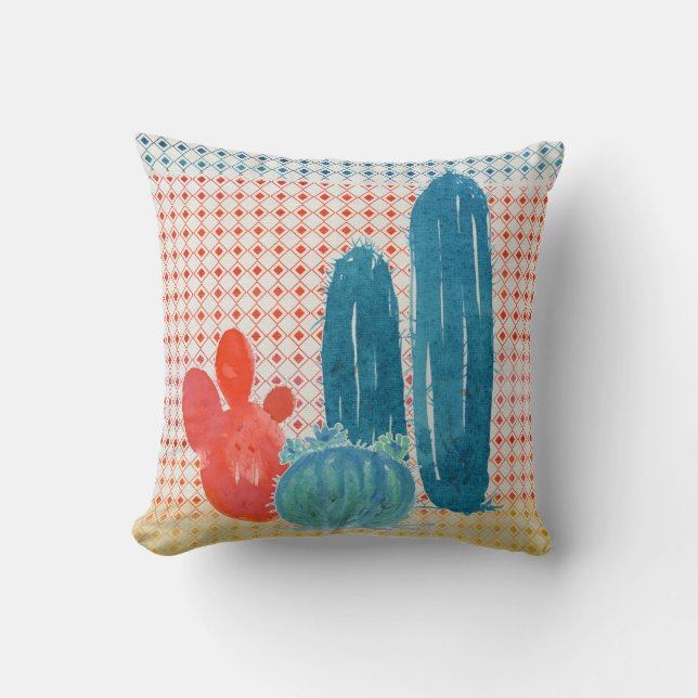 Bohemian Desert BOHO Retro Cactus Watercolor Art Throw Pillow (Front)