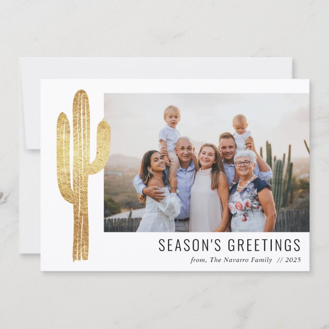 Bohemian Desert Cactus Family Photo Holiday Card (Front)