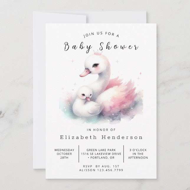 Bohemian Digital Swan Baby Shower Invitation (Front)