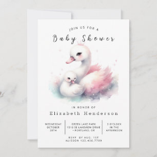 Bohemian Digital Swan Baby Shower Invitation