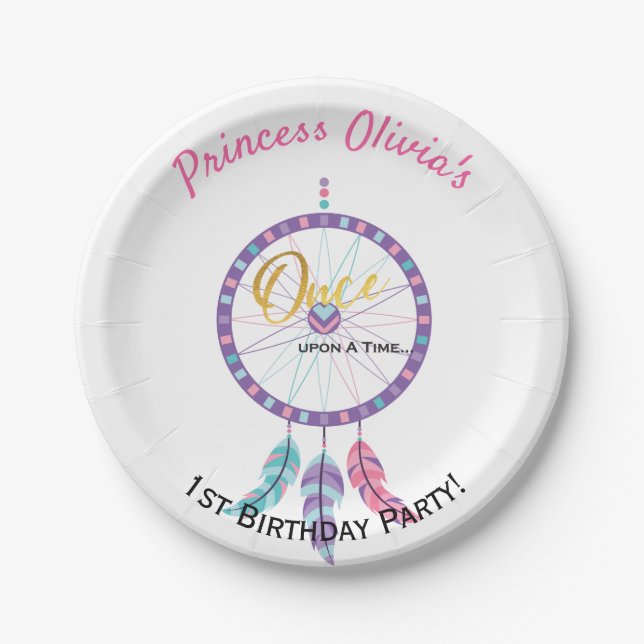 Bohemian dream catcher fairy tale Once upon a time Paper Plate (Front)