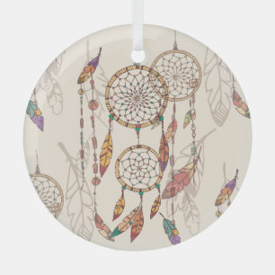 Bohemian Dream Catcher Seamless Hand-Drawn Glass Ornament