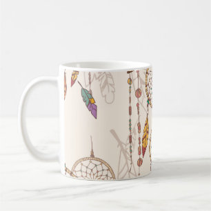 Bohemian dream catcher with beads and feathers, se coffee mug