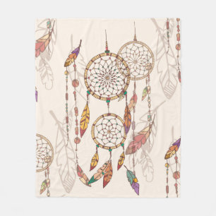 Bohemian dream catcher with beads and feathers, se fleece blanket